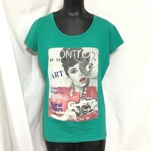Herloin Magazine Cover Print Tee in Green Size Large